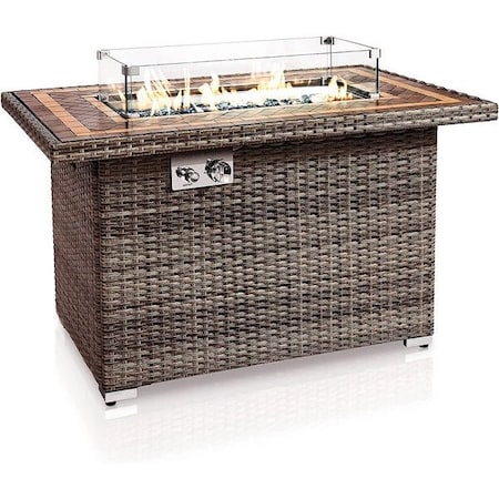 Serenelife Outdoor Propane Gas Fire Pit Table - 50,000 BTU Rectangle Wicker Gas Firepit with tile tabletop and SLFPTIL49